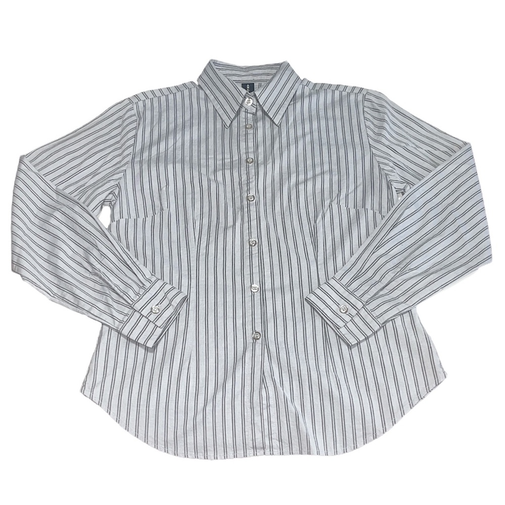 Andrew & Co. Grey Stretch Button-Up Collared Long Sleeve Striped Cotton Shirt L